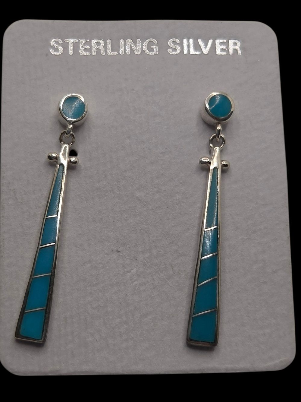 Southwest Sterling Silver Turquoise Geometric Inlay Drops